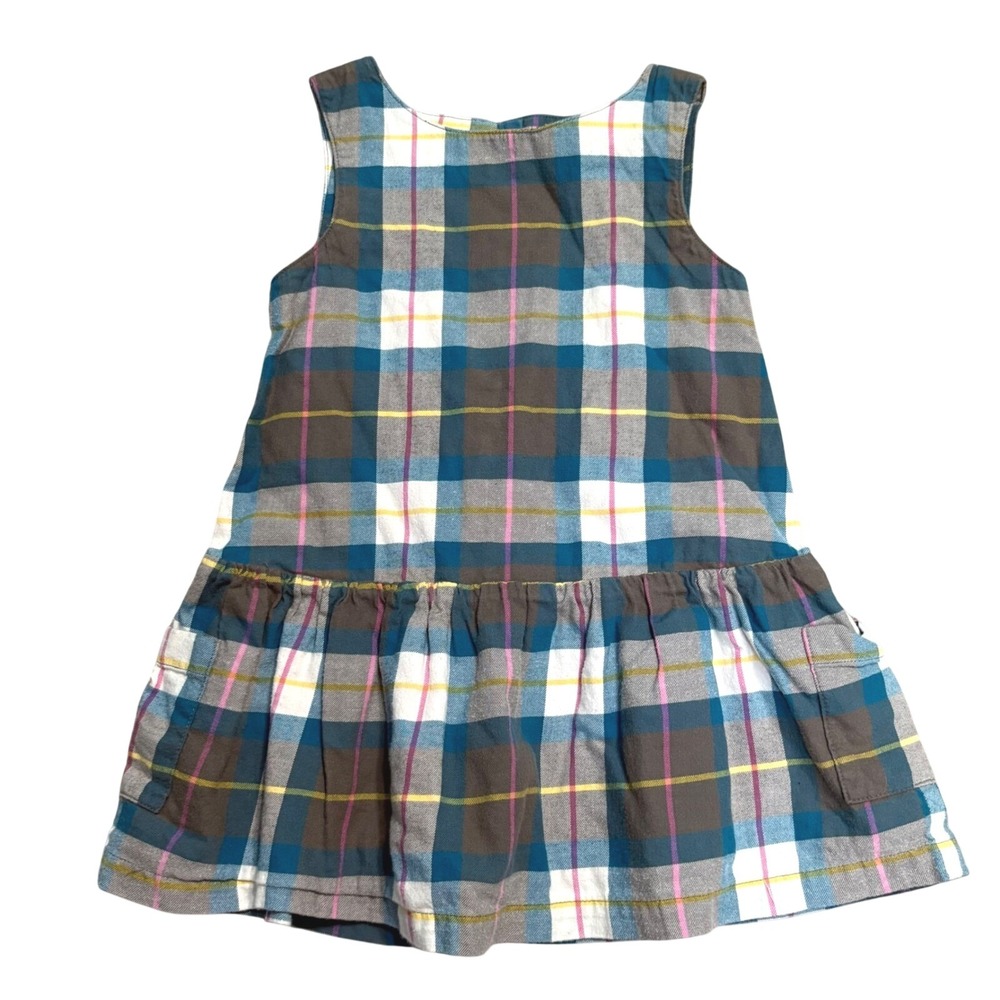 Mini Boden Plaid Dress Size 2-3Y Girls Sleeveless Drop Waist Pockets Girls